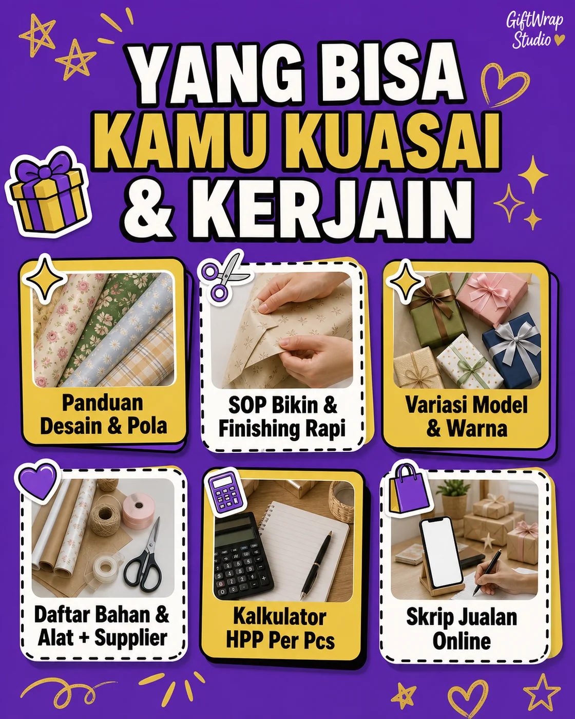 Hasil gift wrap dan thank you card siap ditawarkan ke toko kado