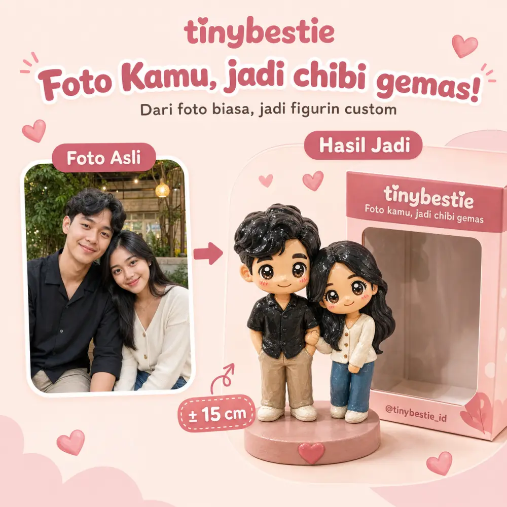 Figurin chibi TinyBestie hasil cetak 3D dari foto pelanggan