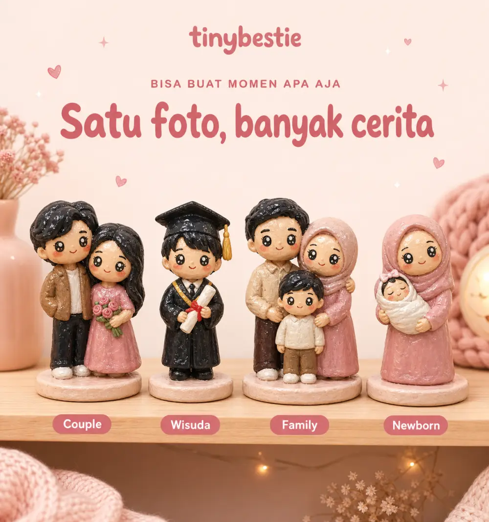 Figurin chibi custom TinyBestie hasil cetak 3D dari foto